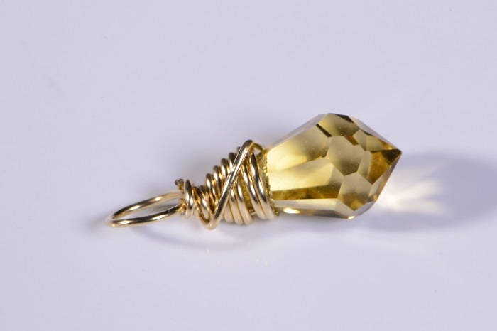 Wire Wrapped Crystal Briolette 14K Gold Filled Pendant