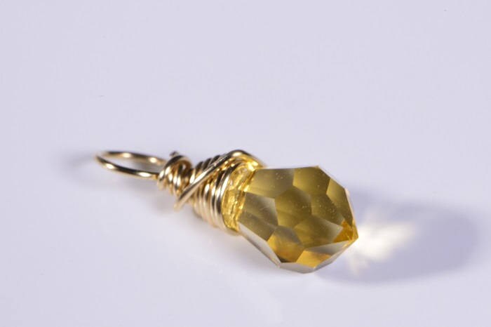 Wire Wrapped Crystal Briolette 14K Gold Filled Pendant