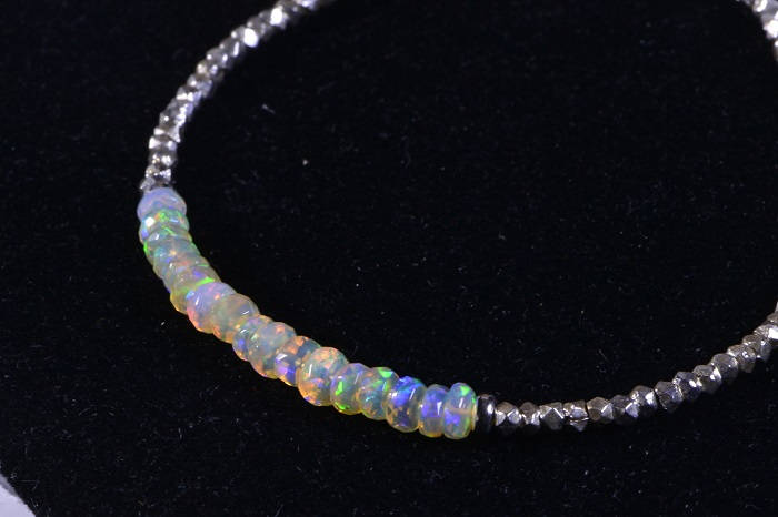 Ethiopian Opal Bracelet, Beaded Sterling Silver Jewelry