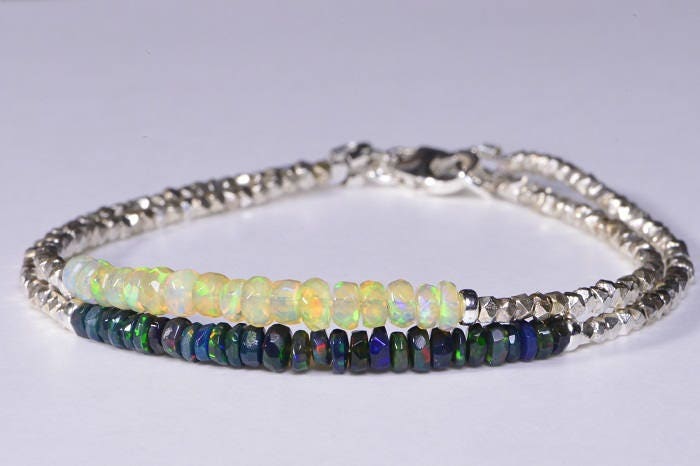 Ethiopian Opal Bracelet, Sterling Silver Beaded Bracelet