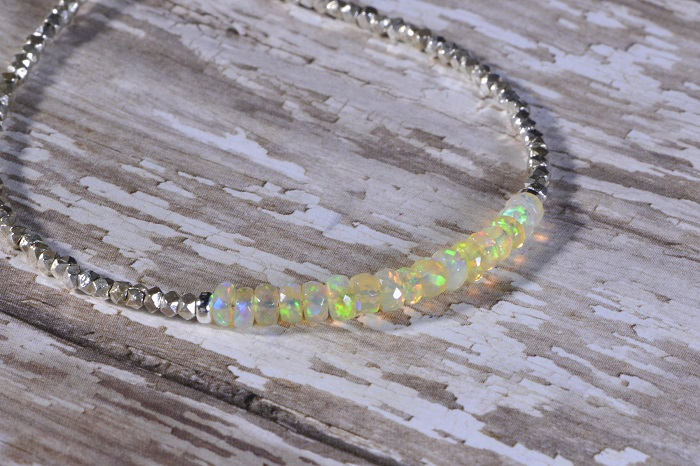 Ethiopian Opal Bracelet, Beaded Sterling Silver Jewelry