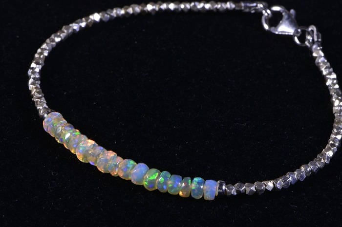 Ethiopian Opal Bracelet, Beaded Sterling Silver Jewelry