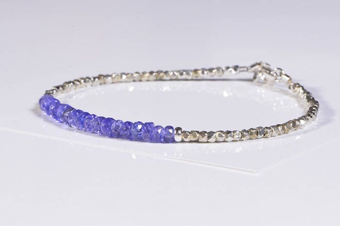 Tanzanite Bracelet, Sterling Silver Beads, Stacking Bracelet