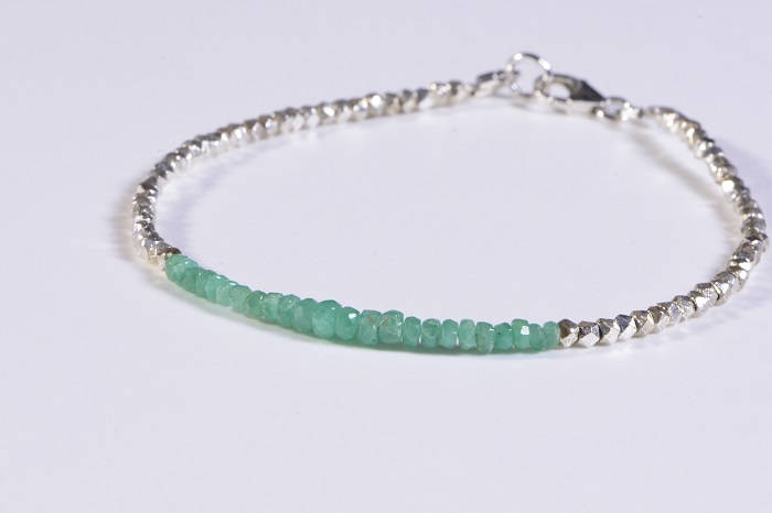 Genuine Colombian Emerald Bracelet, Sterling Silver Facet Bead Bracelet
