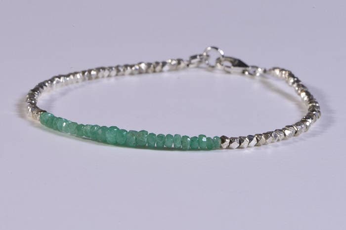 Genuine Colombian Emerald Bracelet, Sterling Silver Facet Bead Bracelet