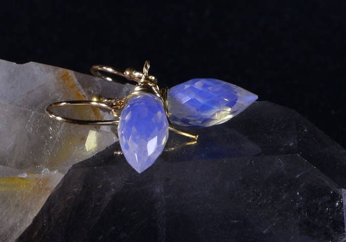 Wire Wrapped Opalite Teardrop Earrings: 14K Gold Filled