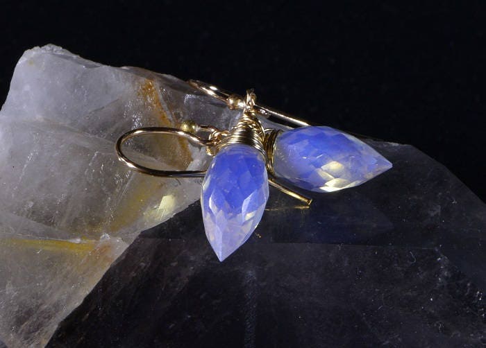 Wire Wrapped Opalite Teardrop Earrings: 14K Gold Filled