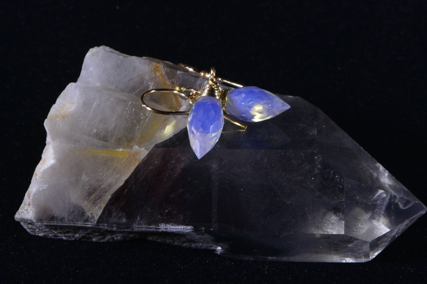 Wire Wrapped Opalite Teardrop Earrings: 14K Gold Filled