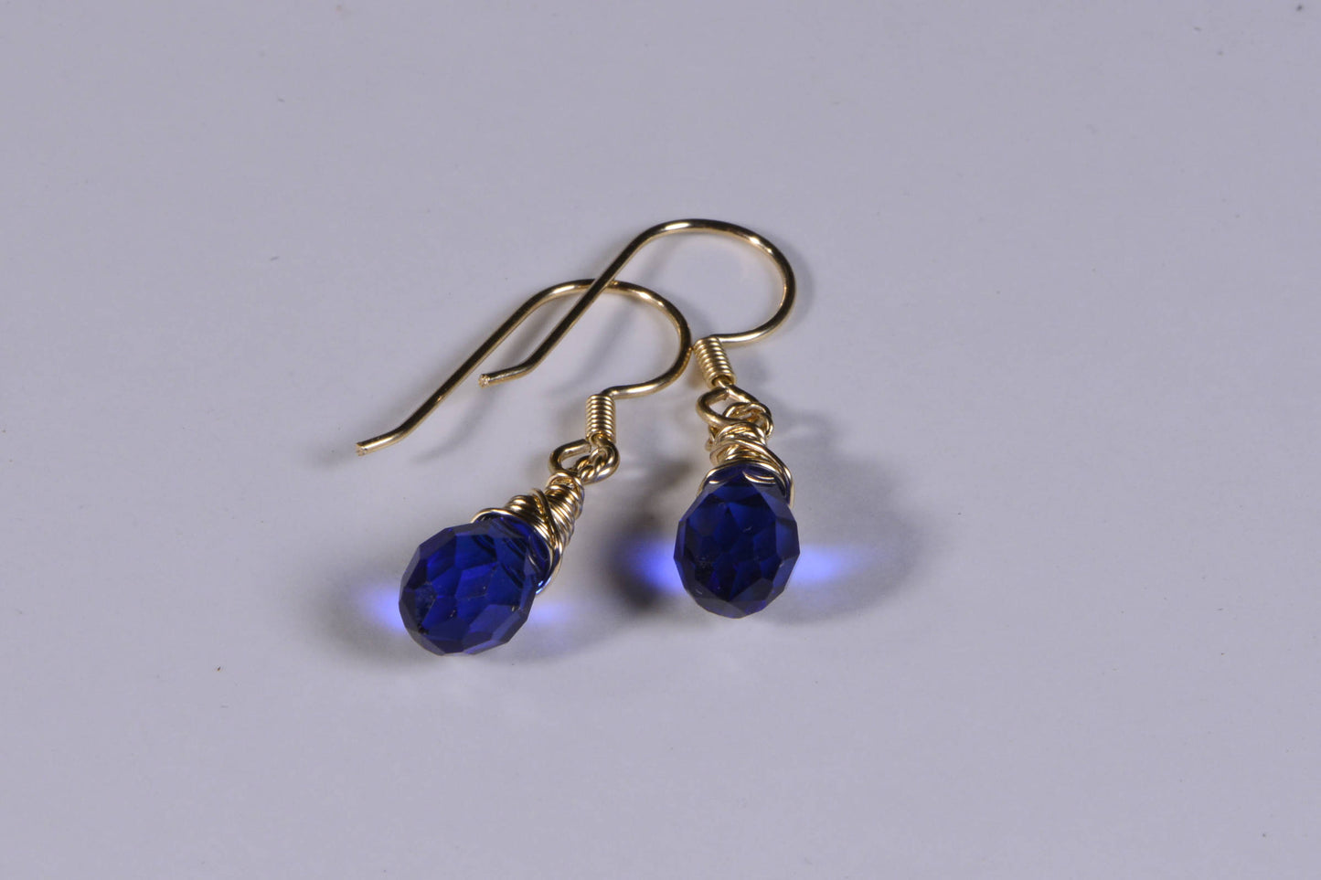 Sapphire Drop Earrings Crystal Glass Earrings 14K gold Filled Wire Wrap