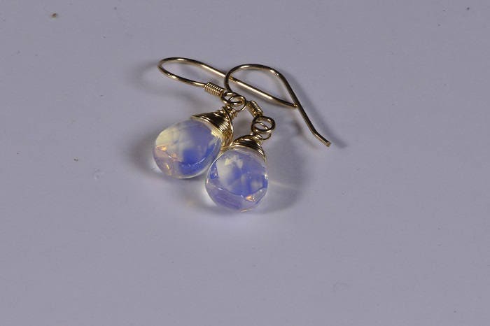 Opalite Earrings 14 K gold Filled wire wrap earrings Birthstone July