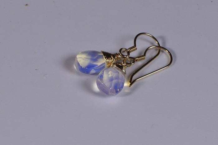 Opalite Earrings 14 K gold Filled wire wrap earrings Birthstone July
