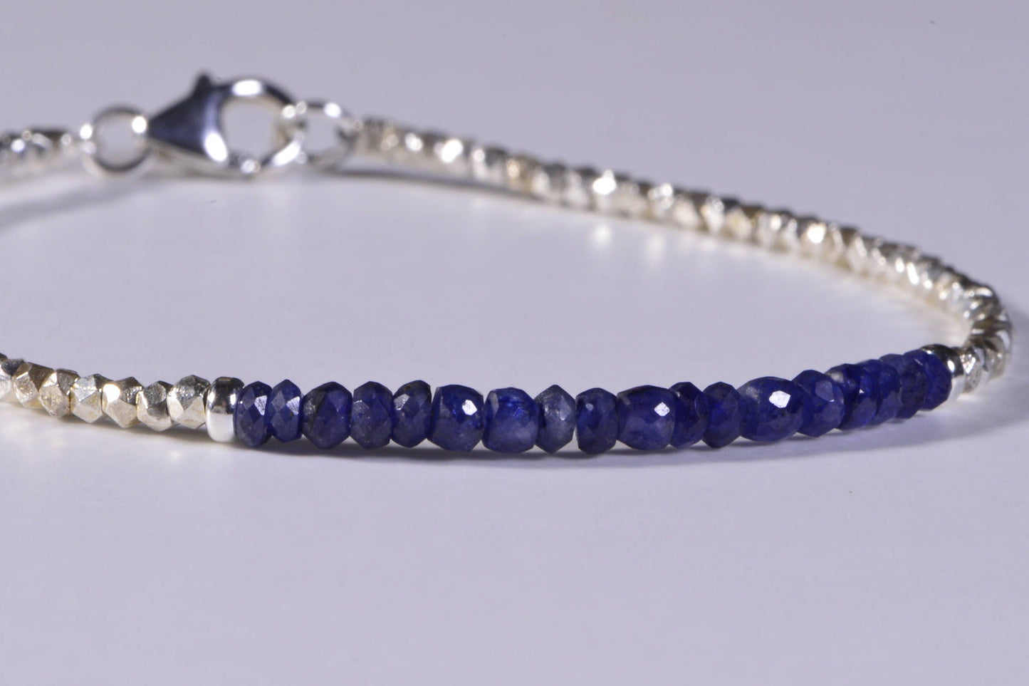 Sapphire Bracelet, Sterling Silver Beads, Birthstone Jewelry