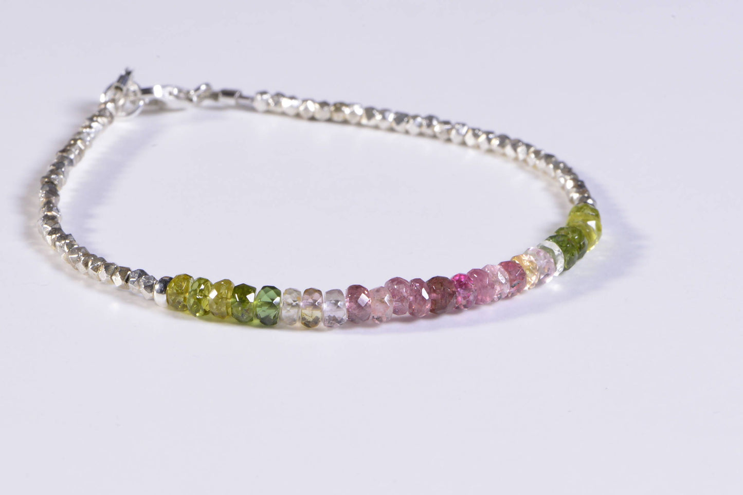Tourmaline Stacking Bracelet: Sterling Silver, Gemstone Beaded