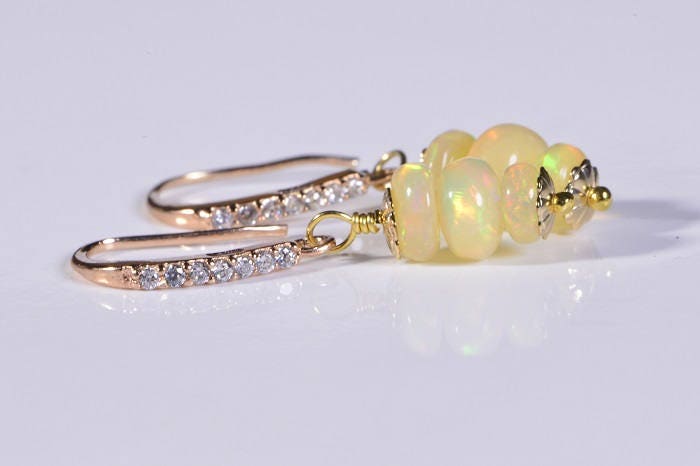 Ethiopian Opal Drop Earrings, Rose Gold Vermeil, October Birthstone