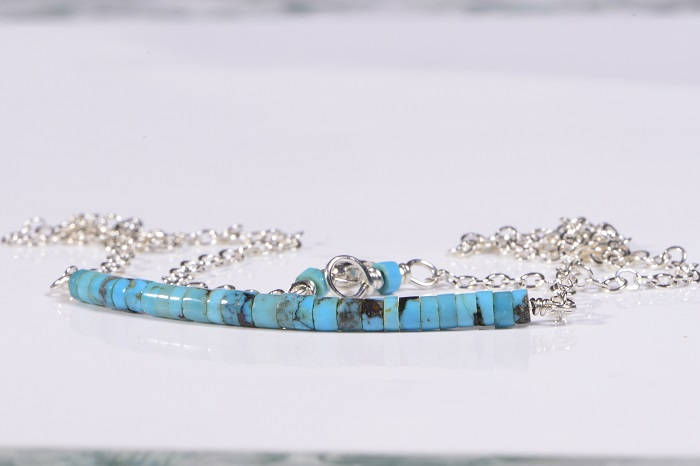Sleeping Beauty Turquoise Bar Necklace, Sterling Silver Boho Choker