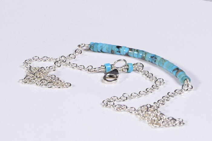 Sleeping Beauty Turquoise Bar Necklace, Sterling Silver Boho Choker