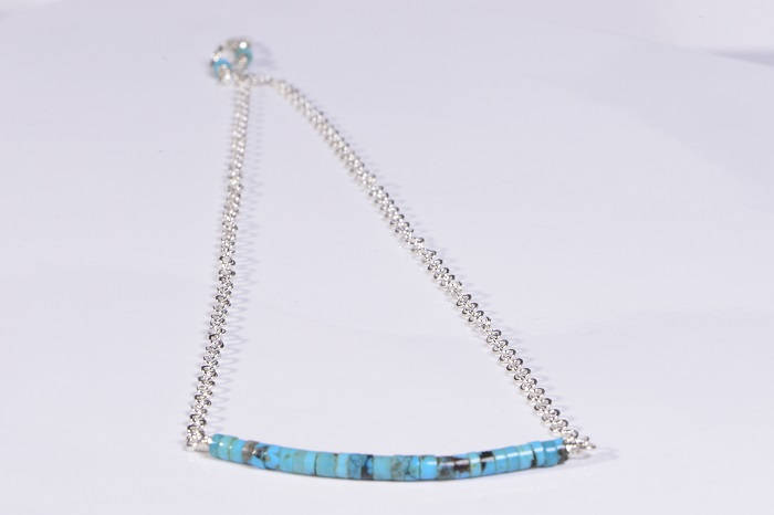 Sleeping Beauty Turquoise Bar Necklace, Sterling Silver Boho Choker