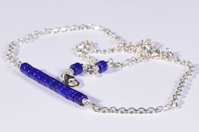 Genuine Afghanistan Lapis Lazuli Necklace, Sterling Silver Chain