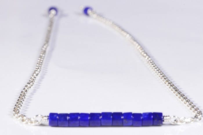 Genuine Afghanistan Lapis Lazuli Necklace, Sterling Silver Chain
