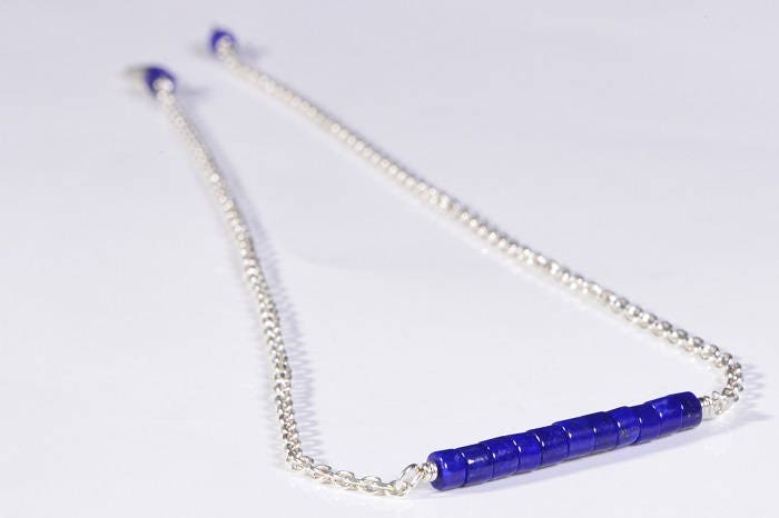 Genuine Afghanistan Lapis Lazuli Necklace, Sterling Silver Chain