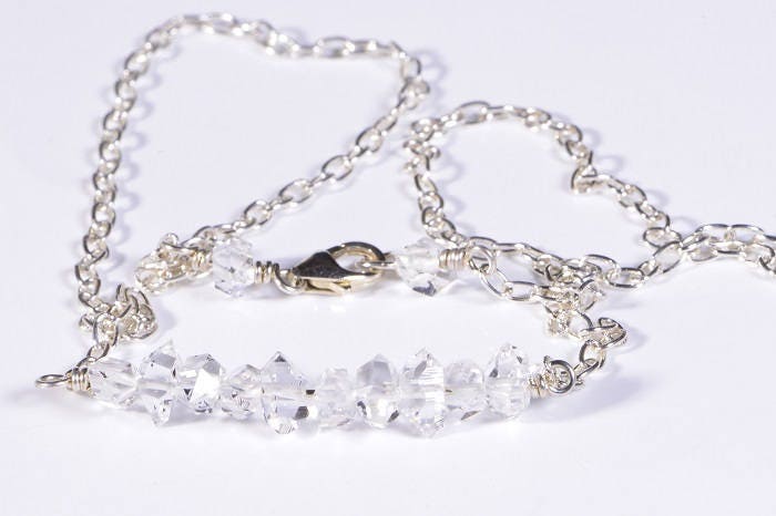 Herkimer Diamond Necklace, Sterling Silver Rolo Chain, April Birthstone