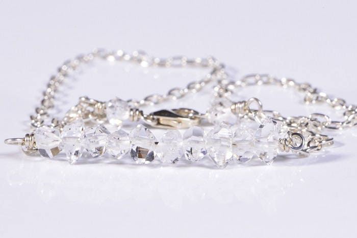 Herkimer Diamond Necklace, Sterling Silver Rolo Chain, April Birthstone