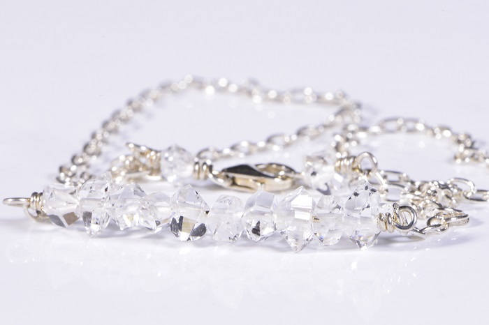 Herkimer Diamond Necklace, Sterling Silver Rolo Chain, April Birthstone