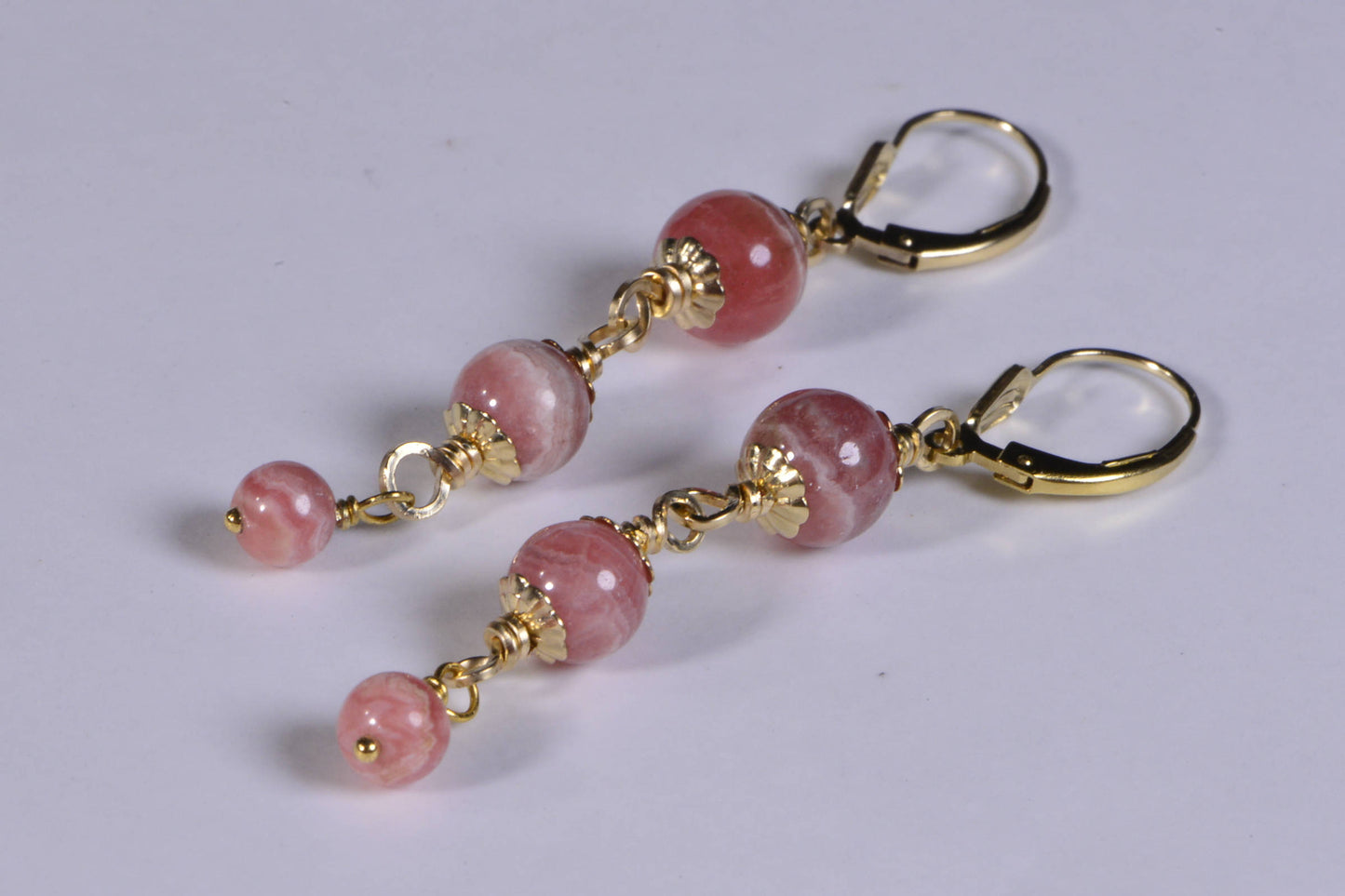 Rhodochrosite Earrings, 14K Gold Filled Wire Wrapped Dangle Earrings