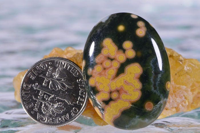 AAA Grade Ocean Jasper Cabochon: Green, Yellow, and Orange Gemstone (30x21x6.5mm)