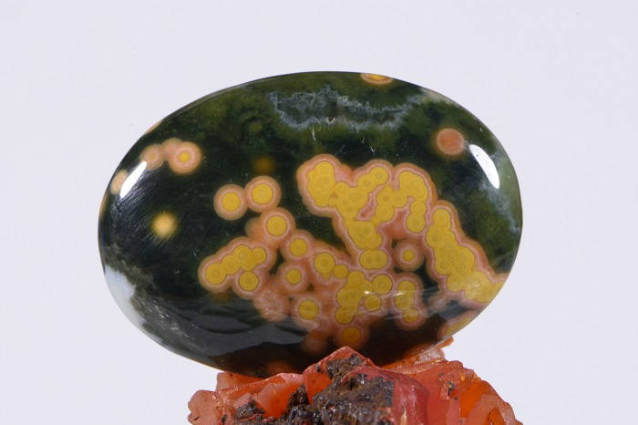 AAA Grade Ocean Jasper Cabochon: Green, Yellow, and Orange Gemstone (30x21x6.5mm)