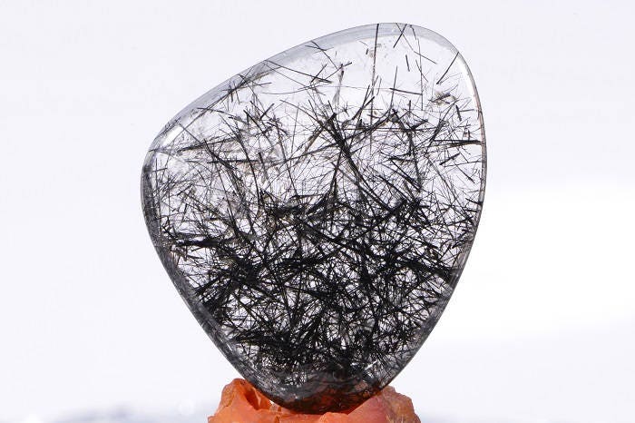 Black Rutilated Quartz Cabochon: Gem Quality Stone (46x39x6mm)