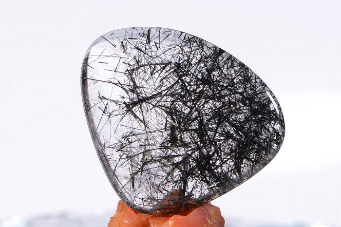 Black Rutilated Quartz Cabochon: Gem Quality Stone (46x39x6mm)