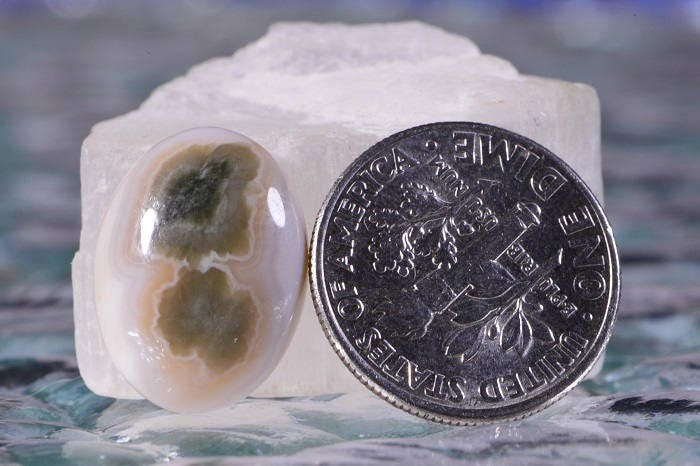 Ocean Jasper Cabochon: Green, White, and Tan Gemstone (16x12x4.9mm)