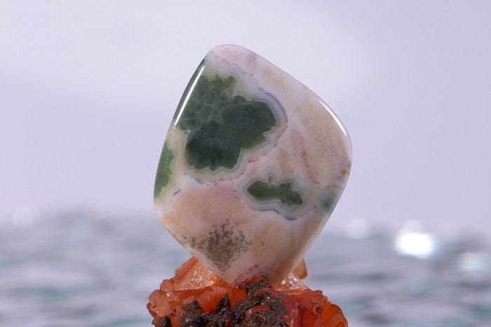 Ocean Jasper Cabochon: Green, Orange, and Yellow Gemstone (28x23x4.6mm)