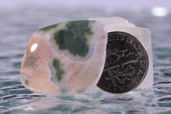 Ocean Jasper Cabochon: Green, Orange, and Yellow Gemstone (28x23x4.6mm)