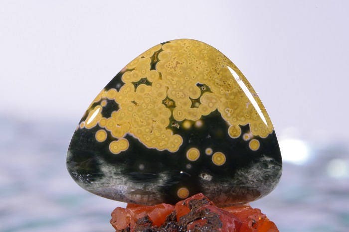 Ocean Jasper Cabochon: Dark Green, Yellow, and White Gemstone (28x22x5.6mm)