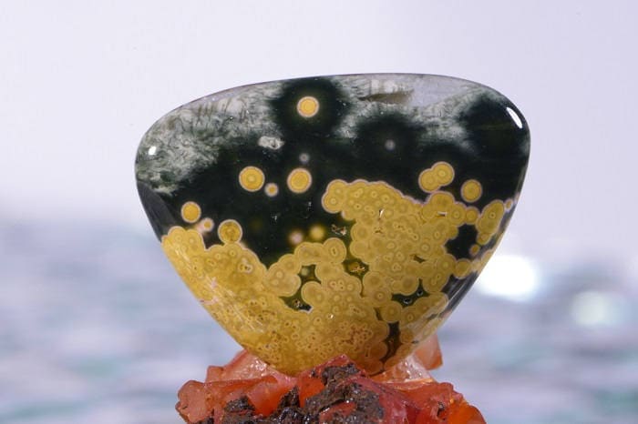 Ocean Jasper Cabochon: Dark Green, Yellow, and White Gemstone (28x22x5.6mm)