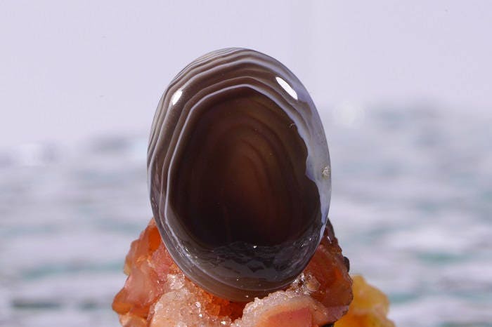 Banded Botswana Agate Cabochon: Brown, Grey, White Gemstone (25x18x5.3mm)