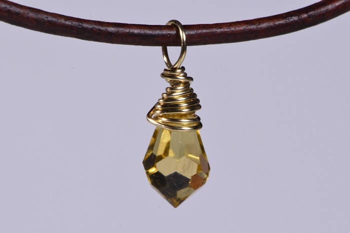 Wire Wrapped Crystal Briolette 14K Gold Filled Pendant