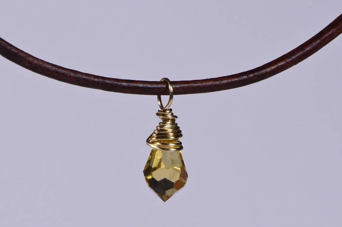 Wire Wrapped Crystal Briolette 14K Gold Filled Pendant