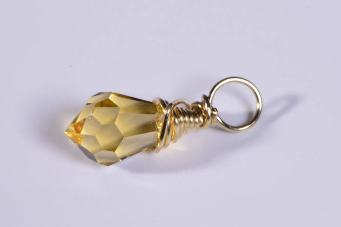 Wire Wrapped Crystal Briolette 14K Gold Filled Pendant