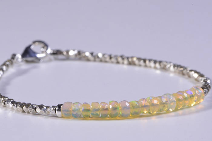 Ethiopian Opal Bracelet, Beaded Sterling Silver Jewelry