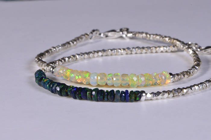 Ethiopian Opal Bracelet, Sterling Silver Beaded Bracelet