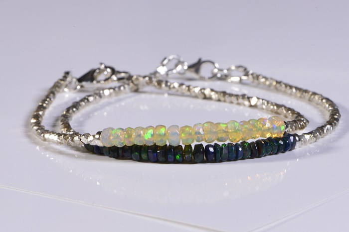 Ethiopian Opal Bracelet, Sterling Silver Beaded Bracelet