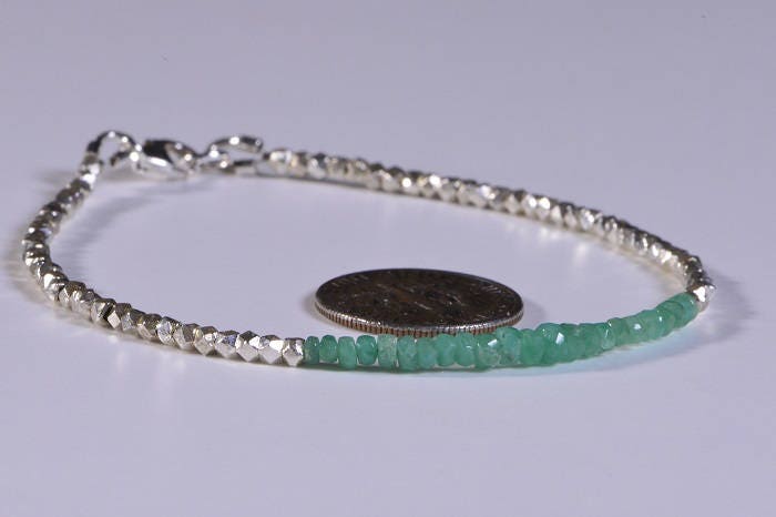 Genuine Colombian Emerald Bracelet, Sterling Silver Facet Bead Bracelet