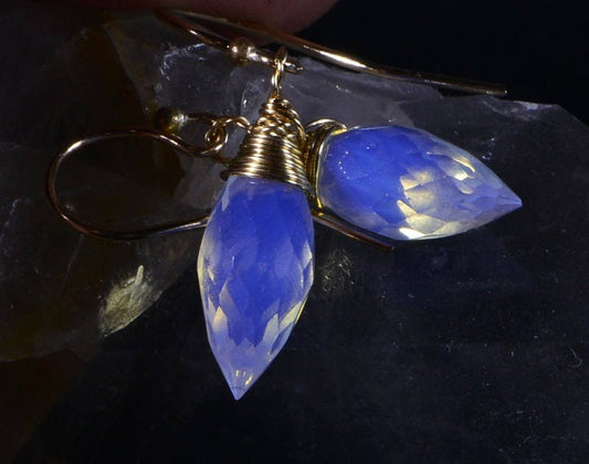 Wire Wrapped Opalite Teardrop Earrings: 14K Gold Filled