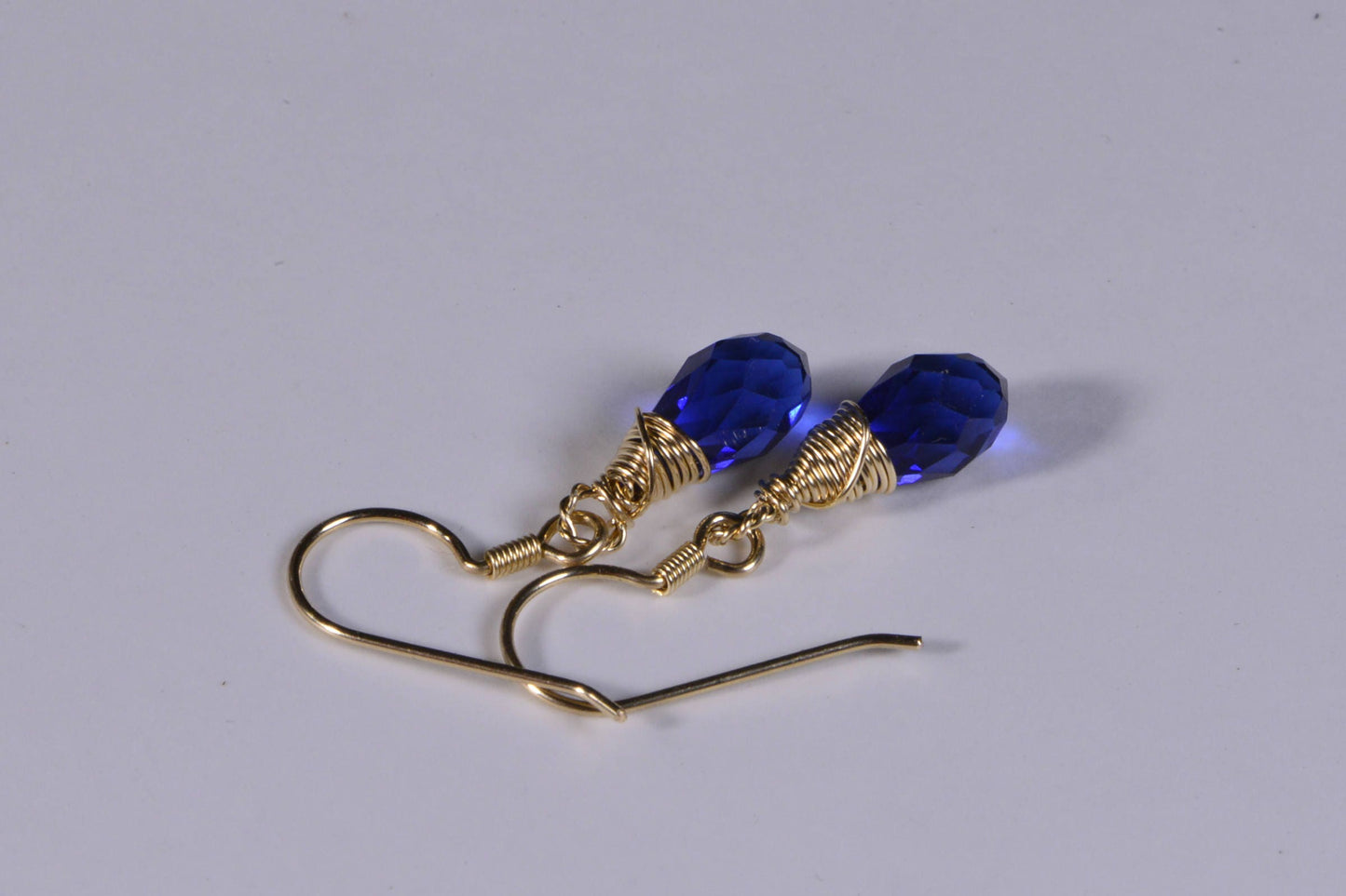 Sapphire Drop Earrings Crystal Glass Earrings 14K gold Filled Wire Wrap