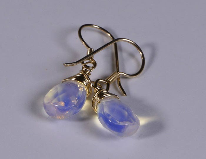 Opalite Earrings 14 K gold Filled wire wrap earrings Birthstone July