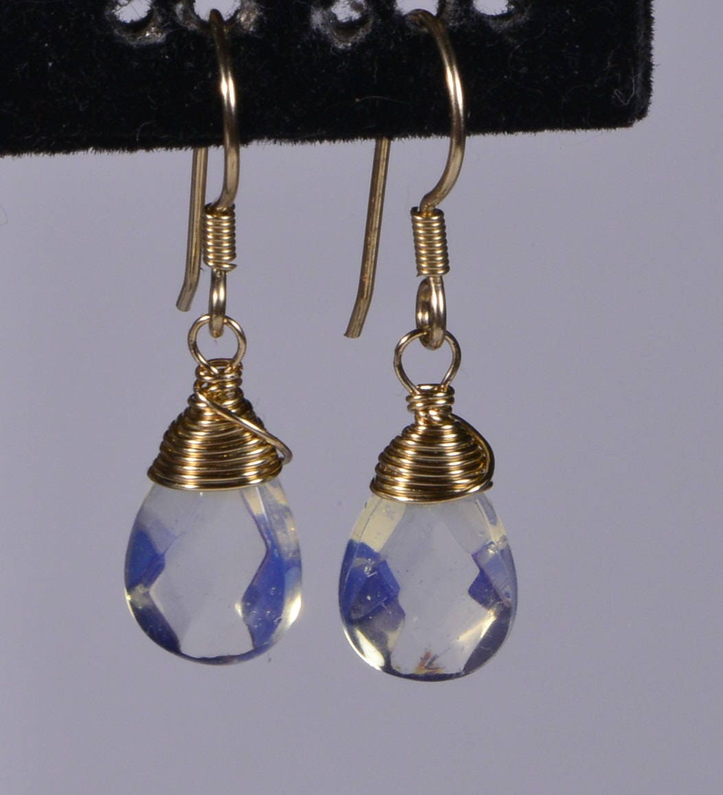 Opalite Earrings 14 K gold Filled wire wrap earrings Birthstone July