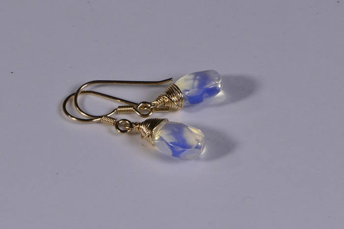 Opalite Teardrop Earrings, 14K Gold Filled Wire Wrapped Crystal